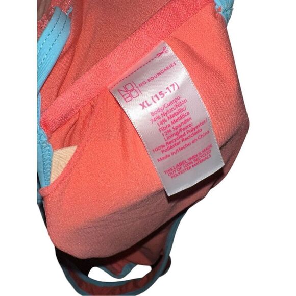 NEW WITH TAGS BEAUTIFUL No Boundaries Bikini Top Shimmering Orange With Blue Tri - Picture 5 of 5